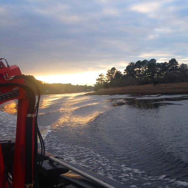 Sun rising on Paradise Creek during sediment mitigation project